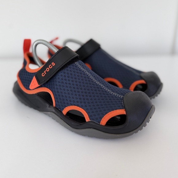 Crocs Swiftwater Iconic Mesh Deck Sandals Mens 8 Navy Orange Water Shoes 205289 main image 6